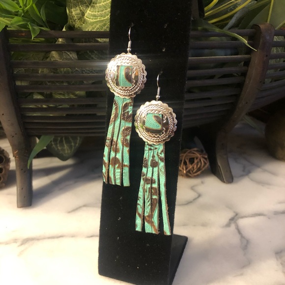 Leather Concho Earrings - Picture 2 of 3